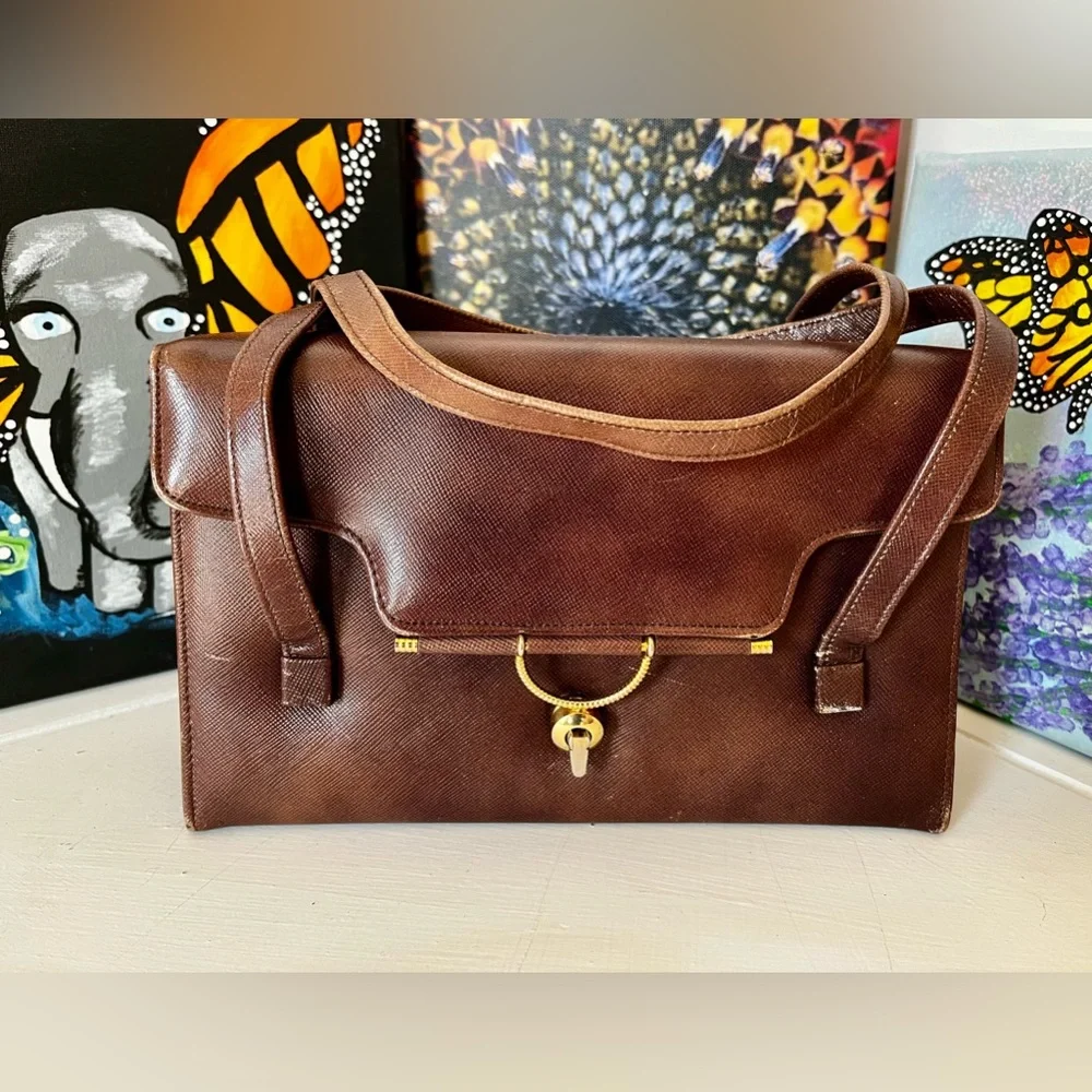 Vintage Brown Leather Handbag - Picture 1 of 8